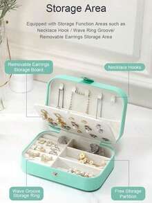 1个便携式旅行首饰收纳盒，多功能首饰整理盒，PU防水首饰盒，可收纳戒指、项链、耳环、手表、手镯、口红等首饰，旅行必备，邮轮必备，伴娘礼物，生日礼物，送给她的完美礼物 - 彩色 - 查看 9