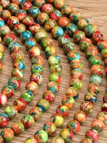 海相沉积碧玉光滑圆珠首饰配件 - 4mm/6mm/8mm/10mm 抛光散珠，适合 DIY 项链、手链等。波西米亚风格圆形宝石，DIY 手工首饰材料，大地色系，色彩鲜艳。 - 彩色 - 查看 7