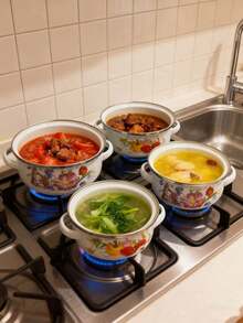 3件套彩色搪瓷涂层平底锅套装，迷你锅，适用于煮粥、牛奶、汤、面条，适用于电磁炉和燃气灶 - 小鍋三件套 - 查看 5