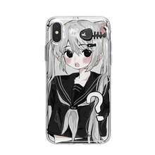 Anime Cat-Ear Girl  Case – kawaii cartoon wrap Fits every Apple size: 17 / 16 series / 15 series / 14 series / 13 series / 12 series / 11 Pro-Max / 8 / X / XS Smudge-proof, fashion-cute, -drop ready. - Negro - Ver 11