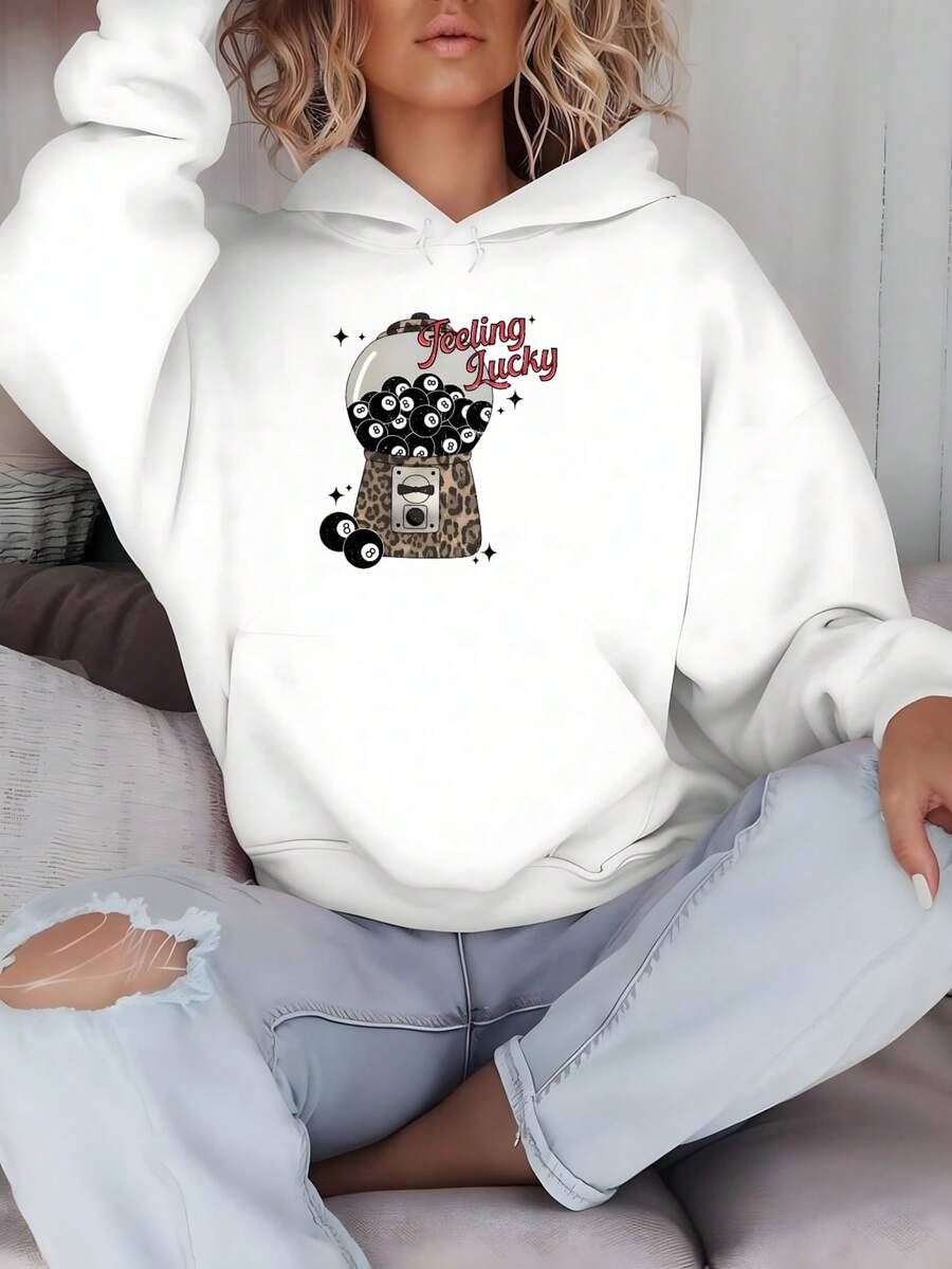 Feeling Lucky Fleece Hooded, 8 Ball Tee, Aesthetic Fleece Hooded, Lucky Hooded, Feeling Lucky Cherry 8 Ball Graphic Hooded, Graphic Hooded, Womens Tops, Halloween Costumes For Women, Comfortable Casual Summer Wear - Fleece hooded - White - 查看 1