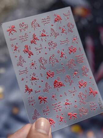 1 Piece Of Retro Red Dreamy Star Horse Star Series Nail Sticker, Three-Dimensional Pattern Nail Decoration Sticker, DIY Nail Decal