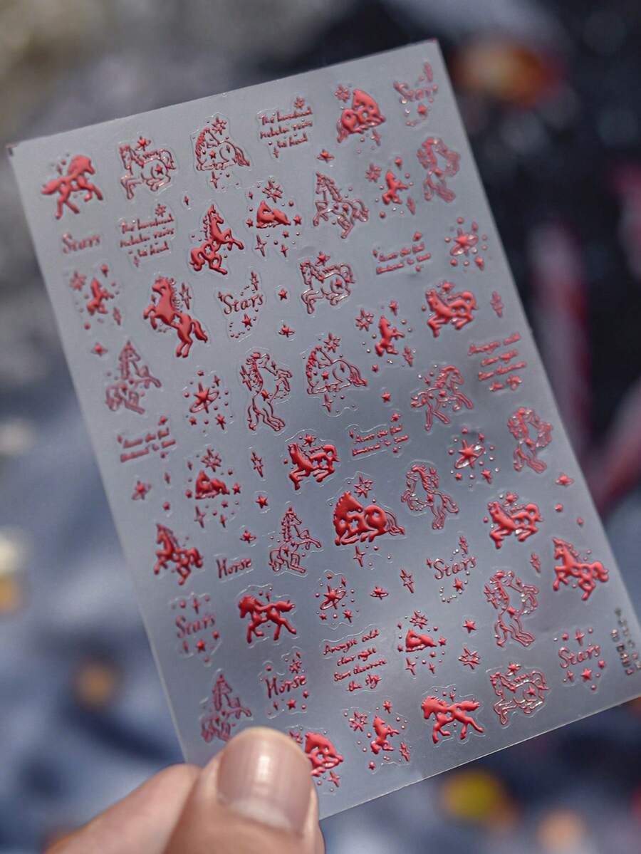 1 miếng dán móng tay họa tiết sao trời cổ điển màu đỏ mộng mơ, hình 3D, decal trang trí móng tay tự làm. - Đỏ - Xem 1