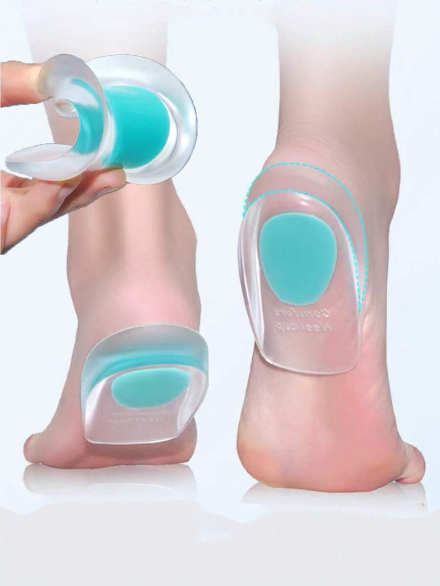 1 Par de Almofadas de Gel Transparentes Antiderrapantes de Silicone para Calcanhar, Almofadas de Calcanhar Elásticas Confortáveis e Absorventes de Choque com Design de Meia Lua, Unissex para Saltos Altos e Tênis - Verde - Visão 1