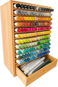 Alcohol Marker Organizer Storage For 168 Alcohol Markers With Marker Storage Drawer And Coloring Book Holder Slot - Bamboo Wooden Marker Storage Organizer - 杏色 - 查看 6