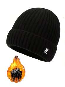 1顶男士冬季保暖针织帽，户外骑行防寒大头围针织帽，滑雪帽，男士冬季服装，男士冬季头套 - 彩色 - 查看 8