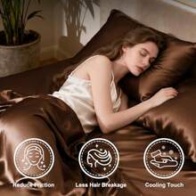 WSXC Twin XL Satin Sheet Sets - 3 Piece Brown Silky Bed Sheets With Deep Pockets Luxury Silk Feel Satin Sheet Set Twin XL 1 Flat Sheet 1 Fitted Sheet 1 Pillow Case - Brown - View 3