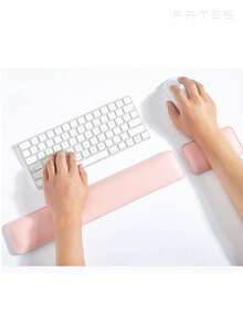 Soft Leather Keyboard Wrist Rest, Memory Foam Material, Easily Relieves Typing Pain, Keyboard & Mouse Pad Set, Suitable For Computer, Laptop, Home And Office - Pink - View 1