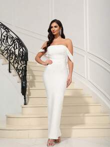 LOVE Aing 女士性感白色优雅不对称/不规则拉链荷叶边正式晚礼服，奢华魅力网纱闪亮珍珠社交名媛定制高开衩紧身绷带连衣裙，适合派对、宴会、新年、约会、单身派对、聚会、舞会、毕业典礼、派对、婚礼季、返校季、正式场合晚礼服 - 白色 - 查看 11