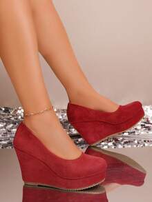 Women's Red Platform Slip-On High Heel Shoes