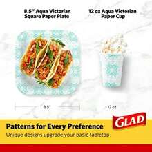 Glad - Platos de papel desechables impresos, 50 unidades de 10 pulgadas, platos de papel resistentes con hermoso diseño impreso, a prueba de remojo, 50 platos de papel cuadrados | Platos desechables,(Agua 50 Count (pack of 1)) - Multicolor - Ver 6