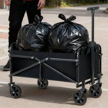 Collapsible Outdoor Wagon Trolley Cart Folding Dining Table Metal Frame Collapsible 360° Swivel Wheel With Brake Storage Car Adjustable Handle Camping Beach Gardening Shopping Lawn Fishing Picnic - màu đen - Xem 3