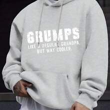 Fashionable Men's Hoodie With A Grumps Print, Like A Normal Grandpa But Much Cooler, Ideal For Everyday Wear, Social Occasions, And Cold Weather. - 灰色 - 查看 7