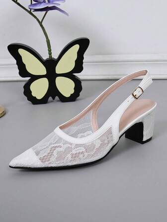 2026 New Women's Fashion Mary Jane Chunky Heel Backless Sandals, Solid Color Pointed Toe Slip-On High Heels, Versatile Formal Ladies High Heel Sandals, Comfortable & Elegant Bridal Wedding Shoes, Suitable For Commuting, Outdoor, Party, Daily Wear, River Island Black Decorative Mesh High Heels For Women