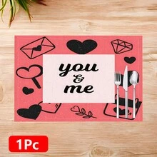 1 pieza/4 piezas/6 piezas Manteles individuales de lino con estampado temático del Día de San Valentín, aptos para mesa de comedor, Día de San Valentín, se pueden usar como regalo del Día de San Valentín, decoración del Día de San Valentín, aplicable para todas las temporadas, mantel de mesa de comedor moderno y lavable, decoración de habitación, posavasos, manteles individuales para cocina y comedor, decoración de fiesta interior/exterior, decoración del hogar, regalo ideal