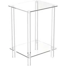 ASMesa auxiliar pequeña de acrilico transparente para dormitorio pequeño auxiliar escritorio de almacenamiento compacto para alquiler hotel negocios salas de estar restaurante dormitorio baño - Dos pisos - Ver 7