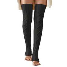 SherryDC Women's Cable Knit Thigh High Leg Warmer Socks Over Knee High Footless Boot Stockings - 黑色 - 查看 2