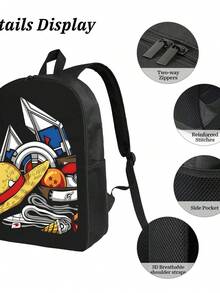 Anime Inspired Artwork With Symbols All-Match Geometric Pattern Backpack - Durable & Stylish For School & Work - màu đen - Xem 5