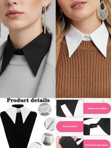 1pc Detachable Shirt Collar, 1pc Fashion Removable Women Collar, Non-Slip Design, Multi-Functional Decor, Suitable For All Seasons, Half Shirt False Collar, Can Be Used For Dresses And Christmas Decoration