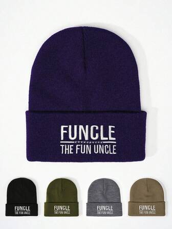 1pc Autumn/Winter Unisex Elastic Knit Hat, Fashionable Street Hip-Hop Hat With "FUNCLE THE FUN UNCLE" Embroidery, Y2K Warm Beanie