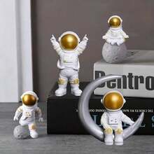 Adornos de Astronauta para Escritorio 4PCS, Figura Decorativa Astronautas Resina, Escultura Astronauta Exquisito, Cifras Espaciales, Estatua Dcoración para Hogar, Cuarto, Oficina y Escritorio-Azul - Dorado - Ver 3