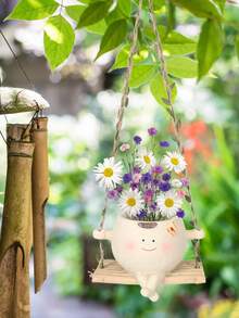 笑脸造型吊盆，小巧可爱，适合室内外植物，可悬挂，适合珍珠串植物，树脂材质，可种植多肉植物，是送给女性的理想礼物，也是情人节和生日的绝佳选择。 - 彩色 - 查看 5