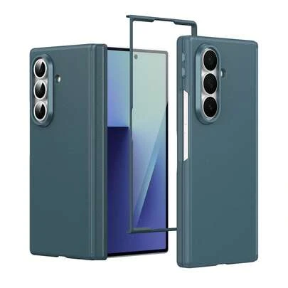 Galaxy Z Fold4/5/6/7 智能侧键真皮手机壳（内置屏幕保护膜+铰链保护），智能侧键无需App即可快速访问，前盖配备9H钢化玻璃屏幕保护膜，全铰链保护和独立金属镜头环，可自定义按键功能