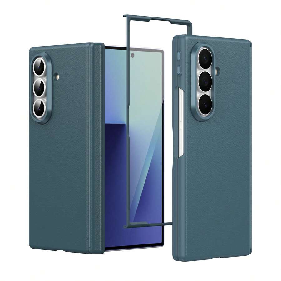 Galaxy Z Fold4/5/6/7 智能侧键真皮手机壳（内置屏幕保护膜+铰链保护），智能侧键无需App即可快速访问，前盖配备9H钢化玻璃屏幕保护膜，全铰链保护和独立金属镜头环，可自定义按键功能 - 綠色 - 查看 1