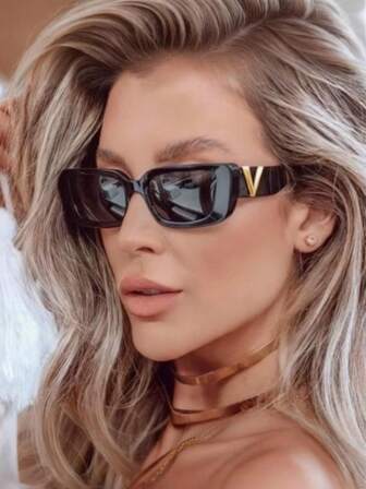 1pc Unisex Style Chic Cat-Eye Fashion Glasses - Luxury V-Shaped Design, Anti-Glare Lens, Lightweight PC Frame For Perfect Driving And Fashion