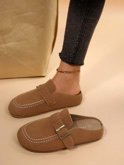 Zapatos planos sin cordones para mujer, diseño minimalista de moda, adecuados para uso casual, zapatos tipo mula sin talón, para todas las estaciones