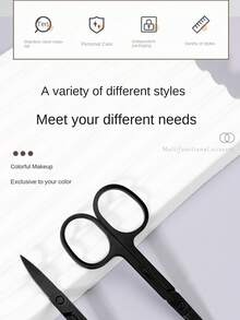 不锈钢黑色眉剪，美容化妆睫毛修剪器，圆头鼻毛修剪器 - 彩色 - 查看 2