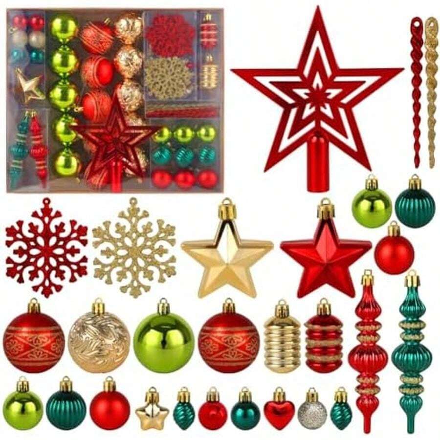 Juego de 78 adornos para árbol de Navidad, adornos de bolas de Navidad inastillables para colgar, para decoración del hogar, fiestas y festividades, color champán y blanco - 78 piezas - Ver 1