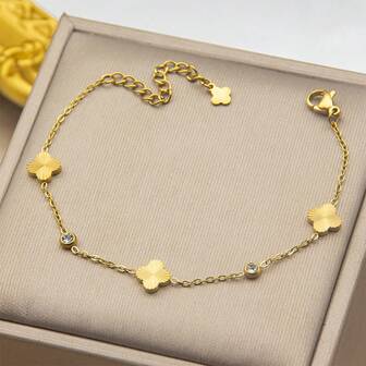 1pc Holographic Floral Bracelet For Women, Titanium Steel, Won't Fade, Elegant