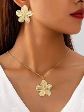 三件套首饰套装 法式复古花朵项链耳环 夸张首饰套装 女士首饰礼品 新款流行