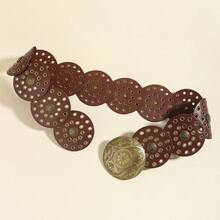 1 条棕色新款公牛波尔卡圆点街头 PU（聚氨酯）女士腰带，适合所有季节 - 黑色 - 查看 6