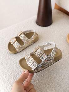 1 Pair Girls' Hook And Loop Princess Sandals, Soft Sole Beach Shoes, Summer New Fashion - Gold - View 6