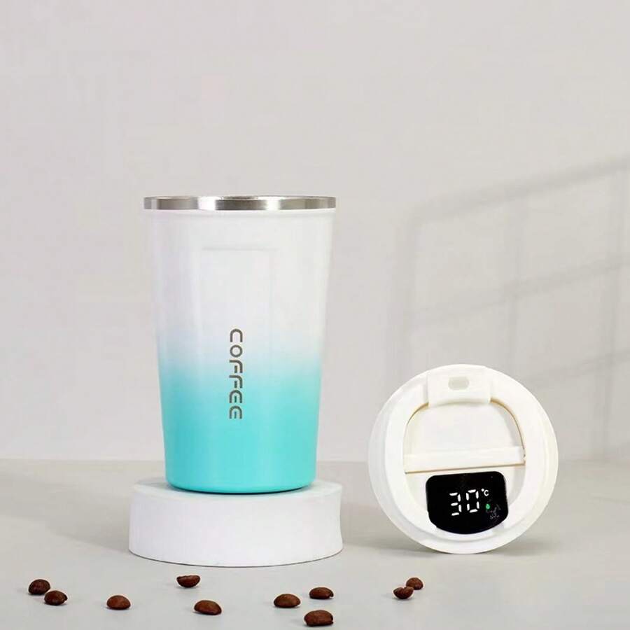 Gradient Color Temperature Display 304 Stainless Steel Coffee Mug Double Insulated Mug Smart Temperature Display Car Mug - Sky Blue Gradient - View 1