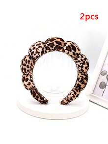 Leopard Print Sponge Headband, Makeup Headband, Halloween Headpiece, Christmas Hair Accessory, Women's Facial Wash Headband, SPA Gift, Party, Casual Wear, Lightweight & Comfortable, Women's Hair Band, Home Beauty Women's Accessory Gift, Animal Print - Coffee Brown - View 10