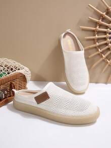 Women's Breathable Hollow-Out Linen Mules, Perforated Mesh Slip-On Sandals, Versatile Soft Sole Summer Shoes - Beige - View 6