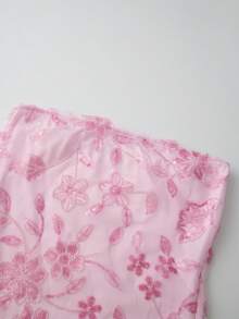 Women Summer Mini Bandeau Dress Sleeveless Off Shoulder Flower Embroidery Tube Top Dress With Scarf - Hồng - Xem 5