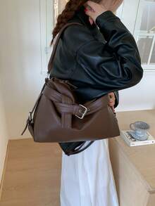 1个复古荔枝纹女士软皮单肩手提包，女士手提包，新款秋冬女士单肩包，最佳秋季手提包，女士休闲手提包 - 咖啡 - 查看 5