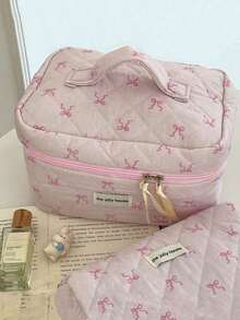 1/3件装花卉蝴蝶结芭蕾舞风格旅行化妆包，大容量化妆包，洗漱包，收纳袋，旅行必备，邮轮必备，宿舍用品，伴娘礼物，母亲节礼物，生日礼物，送给朋友和老师的礼物，家居装饰，卧室装饰，珠宝收纳，唇彩收纳，指甲油收纳 - 彩色 - 查看 6