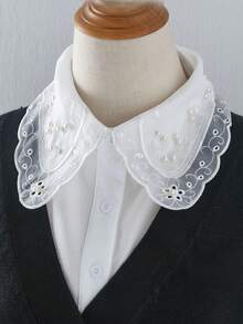 1件女款黑白刺繡可拆卸領飾，花卉圖案，珠飾裝飾，春季休閒配件 - 彩色 - 查看 5