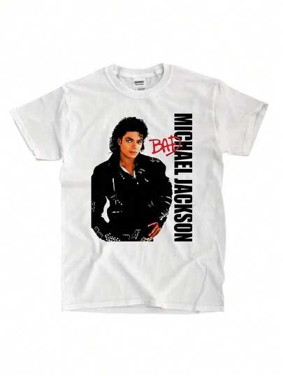 Camiseta vintage para hombre con un clásico retrato y llamativa letra MICHAEL - Camiseta blanca lavable