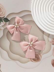 Set de 2 pinzas para el cabello con lazo a cuadros rosas y brillantes, 14+ accesorios para el cabello con estilo vintage europeo y americano con mariposas