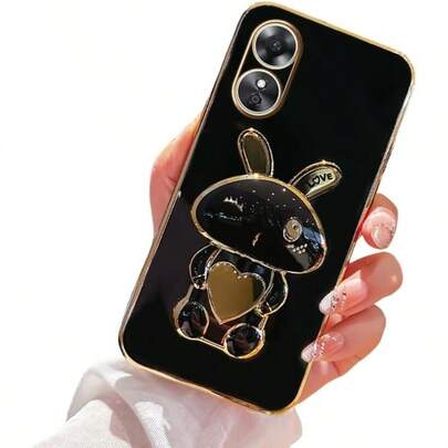MX   Funda para OPPO A17 Funda Cute Rabbit Soporte Plegable Case Lujo Plating Delgada TPU Silicona Funda para OPPO A17 Cover para Hombres Mujeres Antigolpes Case Compatible con OPPO A17 e
