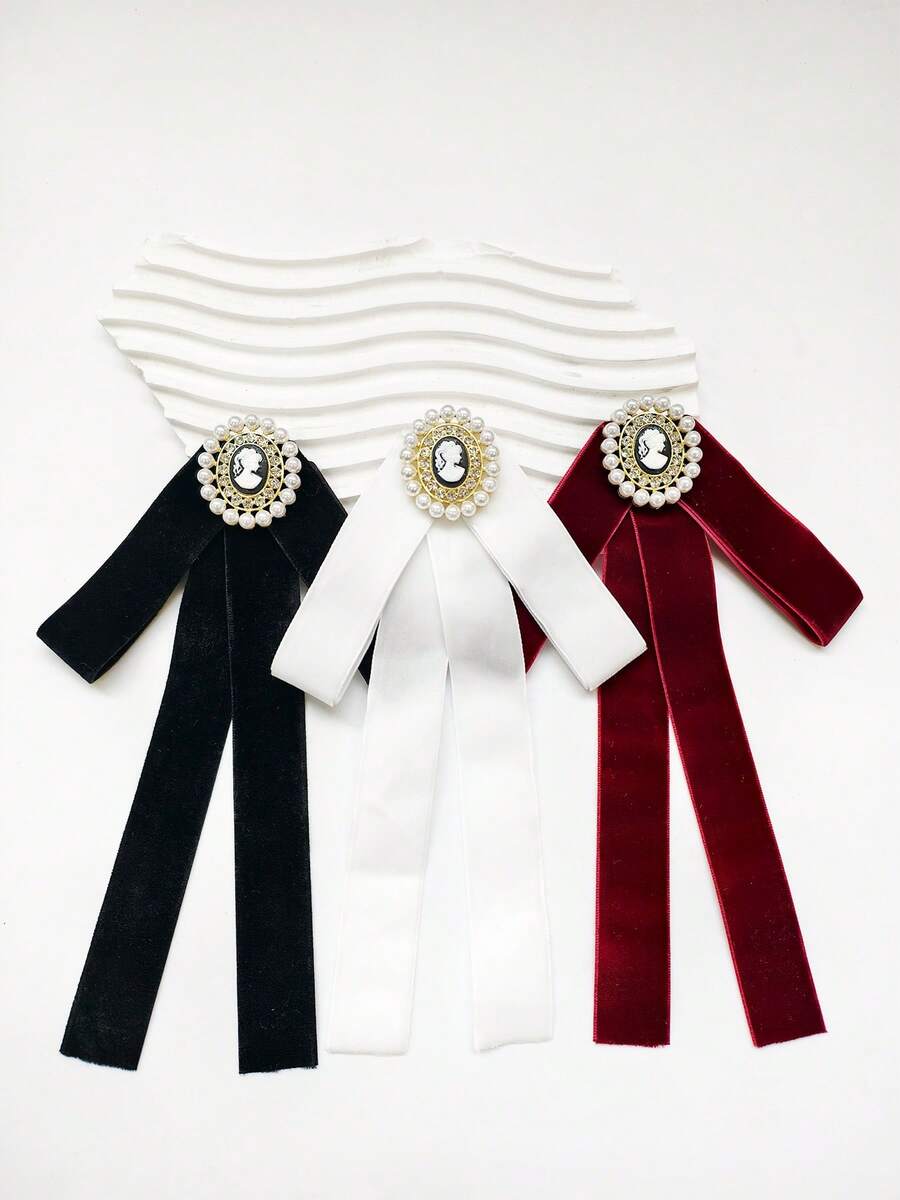 1 pieza Corbata de moño de terciopelo con perla hecha a mano, elegante y exquisita, esencial para eventos y reuniones, gran regalo - Cabeza de belleza de terciopelo - Ver 1