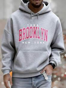 Men's Hoodie, Brooklyn New York 1898 Print Design, Casual Autumn And Winter Clothing, Versatile Top Suitable For Leisure And Sports Outfits, Fashion Gift, Best Choice For Festival Gifts - 灰色 - 查看 1