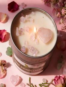 Crystal Scented Candles Gift Set With 1 Heart-Shaped Carved Crystal Stone, Soy Scented Wax, Amethyst, Pink Crystal, Net Content 100g/24 Hour Burn Time - Multicolor - View 9