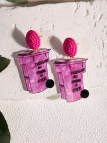 趣味可爱手工串珠耳钉，卡通卡哇伊耳环，时尚饰品，垃圾桶造型，情人节礼物，动物爱好者亚克力树脂水滴耳环，适合女性和女孩，夏季冬季假期海滩派对礼物，情侣礼物，情人节礼物，情人节耳环 - 情人節垃圾桶 - 查看 6